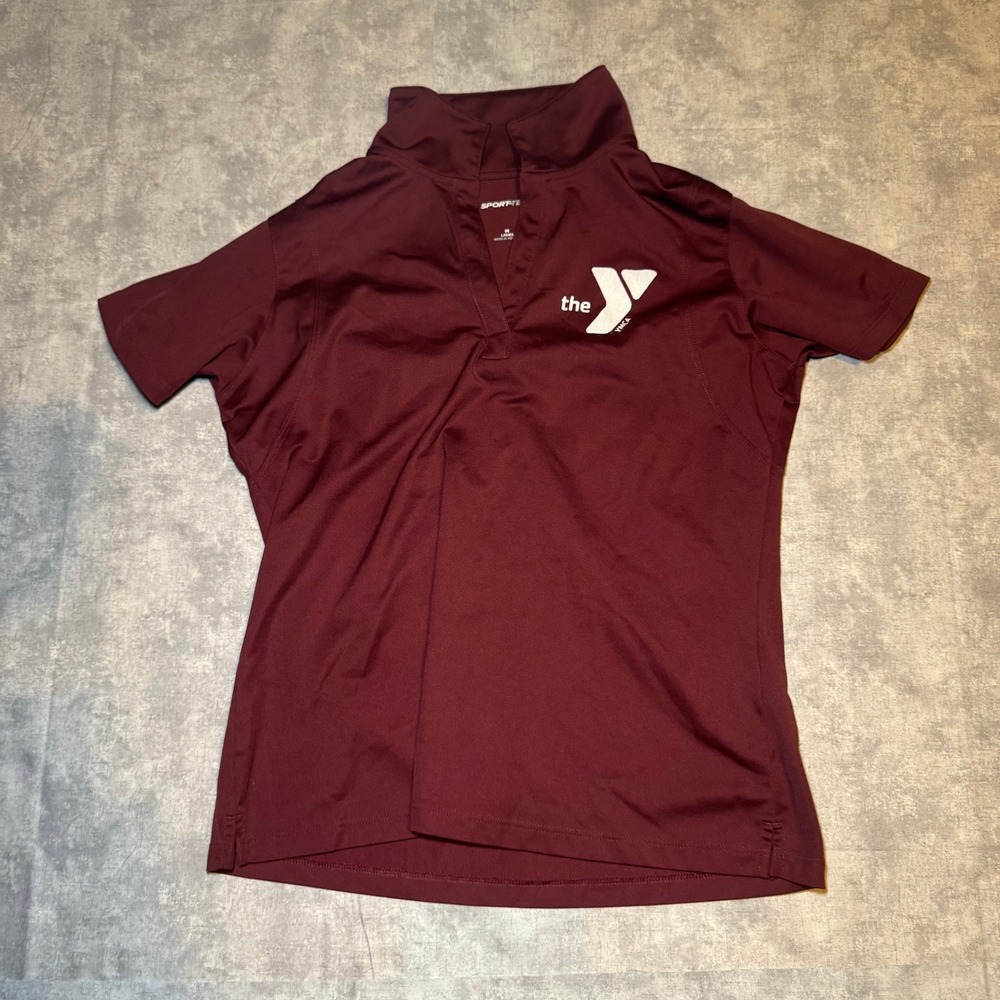 Sport-Tek YMCA Womens Performance Polo Shirt Maroon V-Neck Size M Burgundy